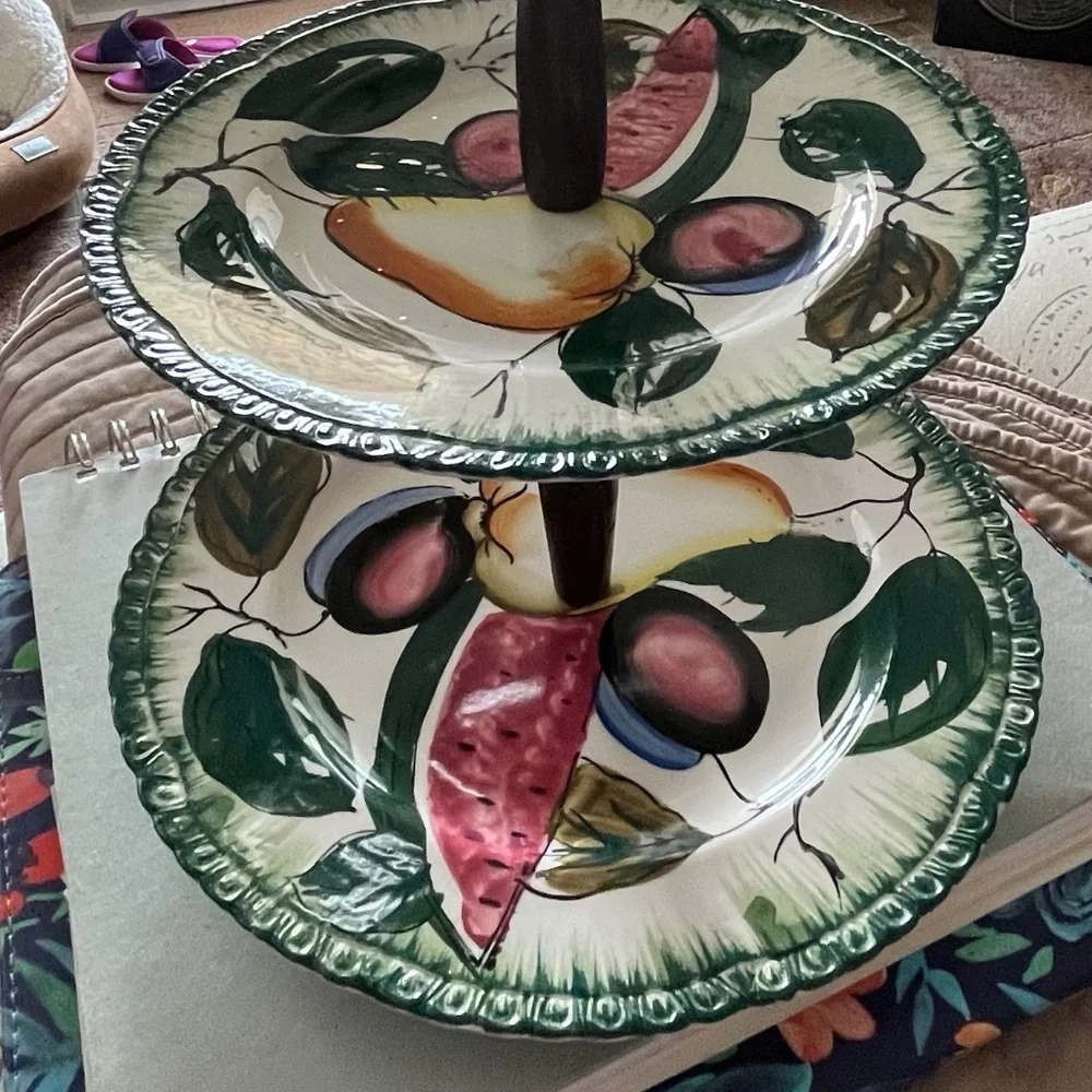 ANTIQUE CERAMIC 2 PIECE HANDMADE SERVING DISH FROM THE 1970’S - Picture 11 of 13